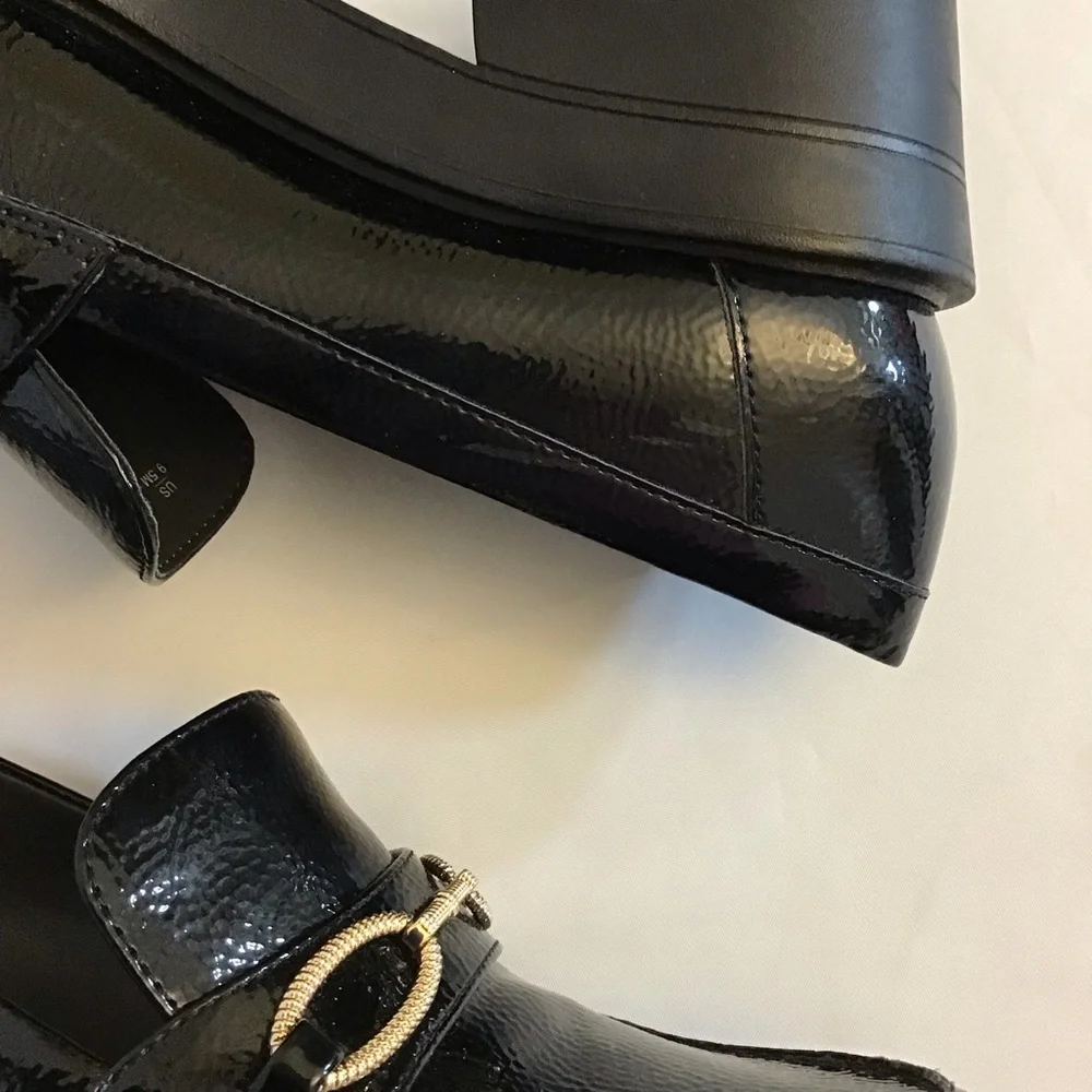 Franco Sarto 9.5 Desma Platform Chunky Loafers Women’s Black Patent Horsebit